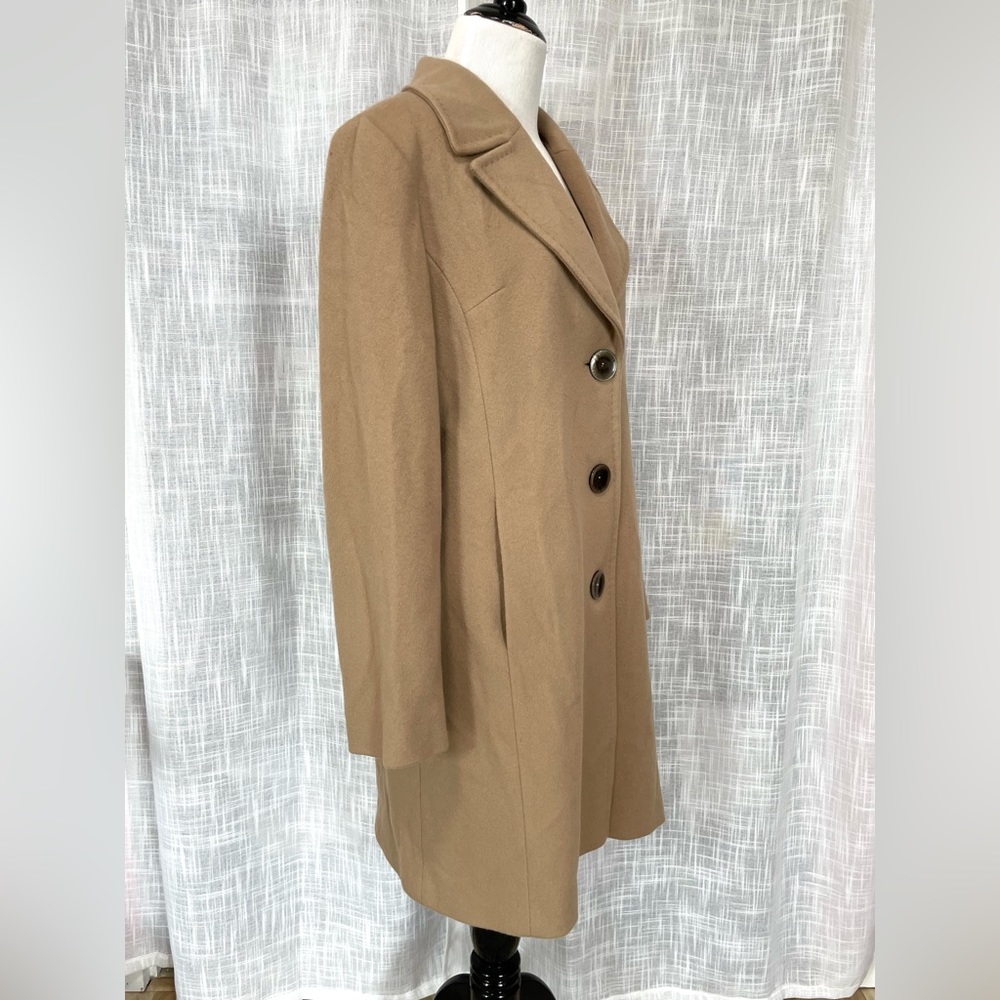 Fleurette Womens Loro Piana Italy Wool Coat Size 10 Tan Notched Collar Buttons - Picture 2 of 16
